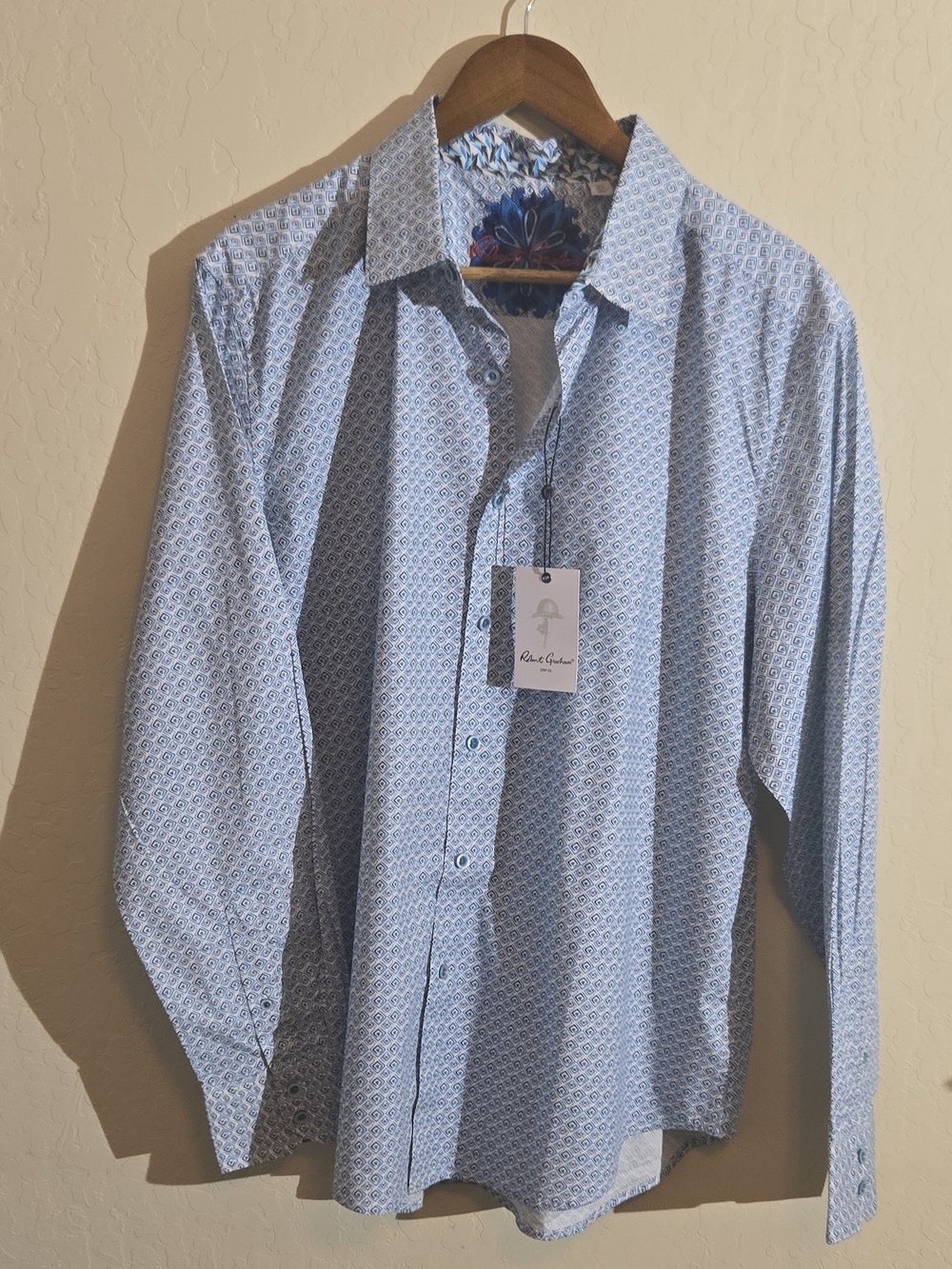 NWT Robert Graham Light Blue Geometric Print Dress Shirt